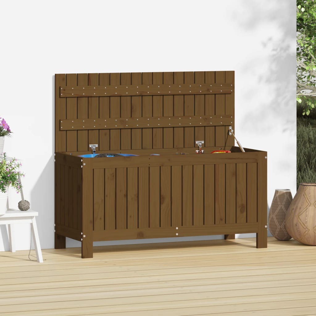 vidaXL Cutie depozitare grădină, maro miere, 108x42,5x54 cm, lemn pin vidaXL Cutie depozitare grădină, maro miere, 108x42,5x54 cm, lemn pin