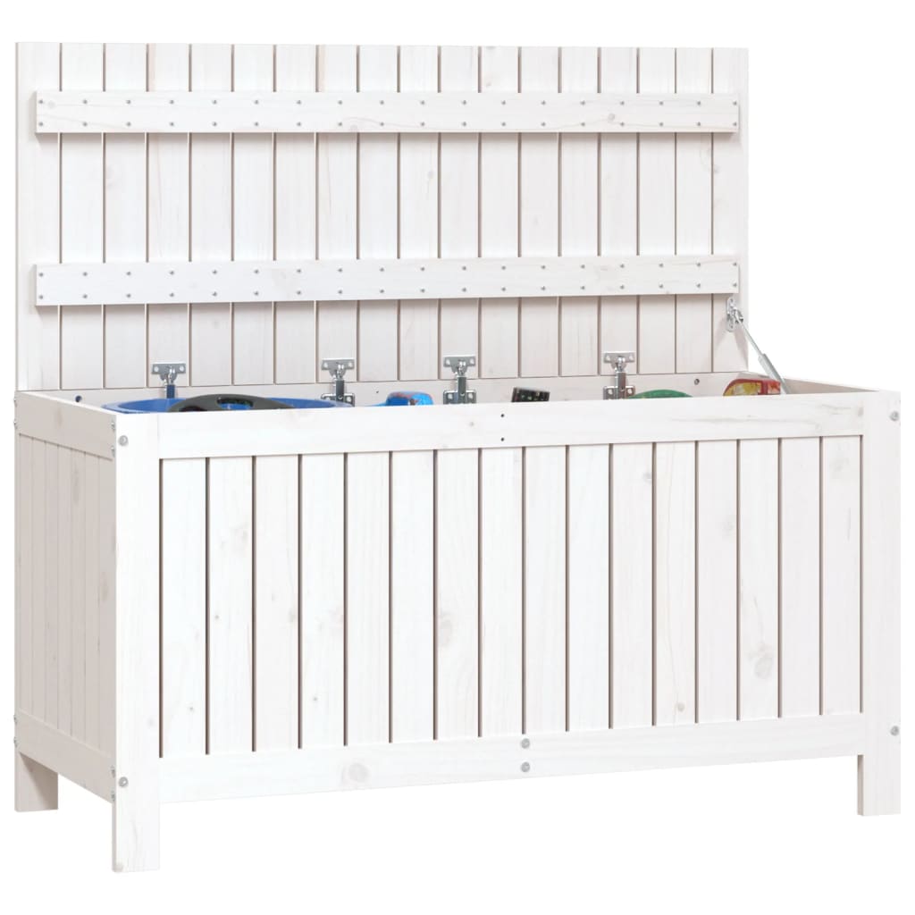 vidaXL Cutie de depozitare grădină, alb, 115x49x60 cm, lemn masiv pin vidaXL Cutie de depozitare grădină, alb, 115x49x60 cm, lemn masiv pin