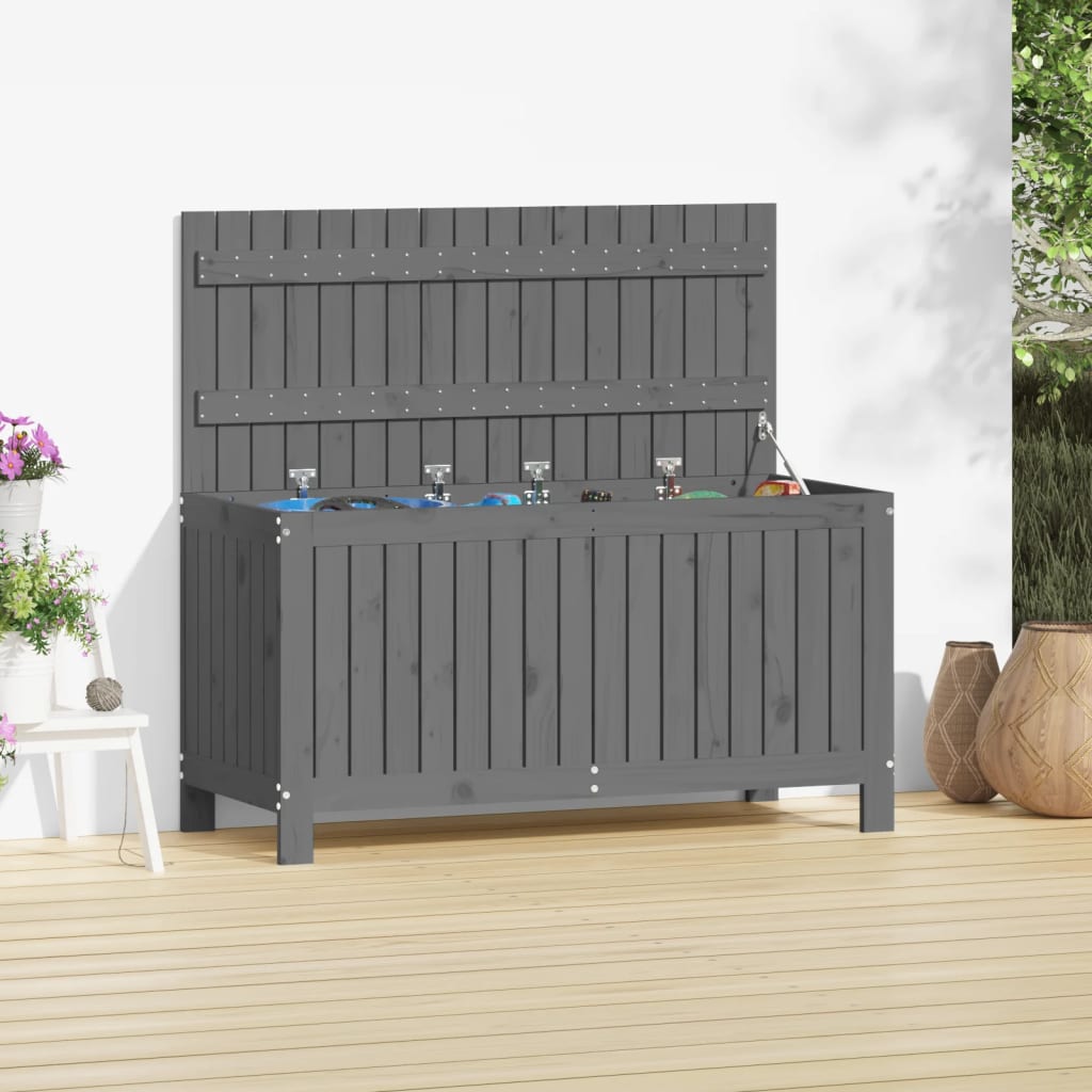 vidaXL Cutie de depozitare grădină, gri, 115x49x60 cm, lemn masiv pin vidaXL Cutie de depozitare grădină, gri, 115x49x60 cm, lemn masiv pin