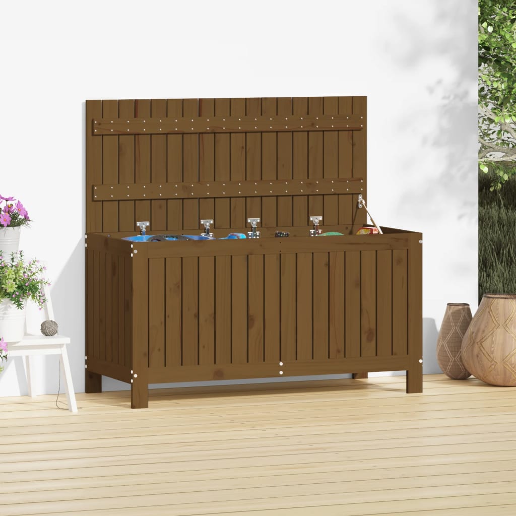 vidaXL Cutie depozitare grădină, maro miere, 115x49x60 cm, lemn pin vidaXL Cutie depozitare grădină, maro miere, 115x49x60 cm, lemn pin