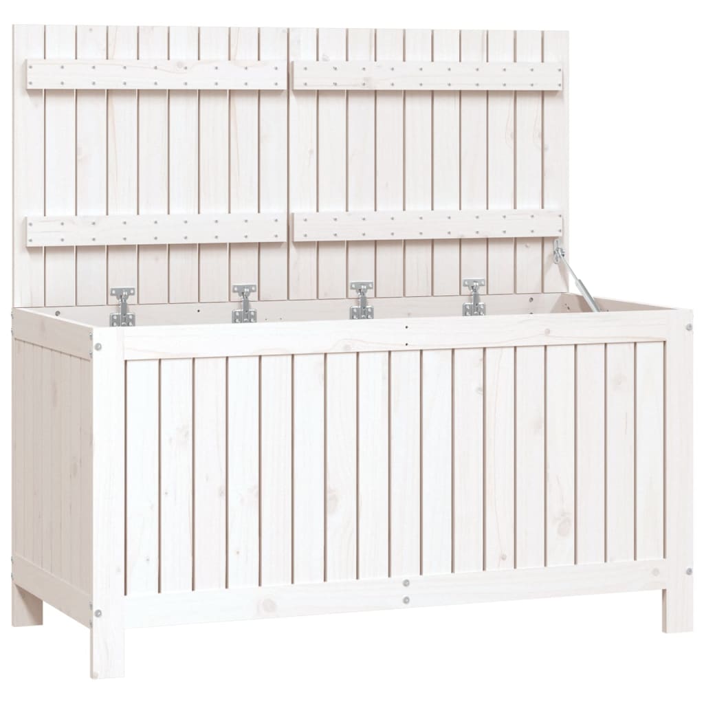 vidaXL Cutie de depozitare grădină, alb, 121x55x64 cm, lemn masiv pin vidaXL Cutie de depozitare grădină, alb, 121x55x64 cm, lemn masiv pin
