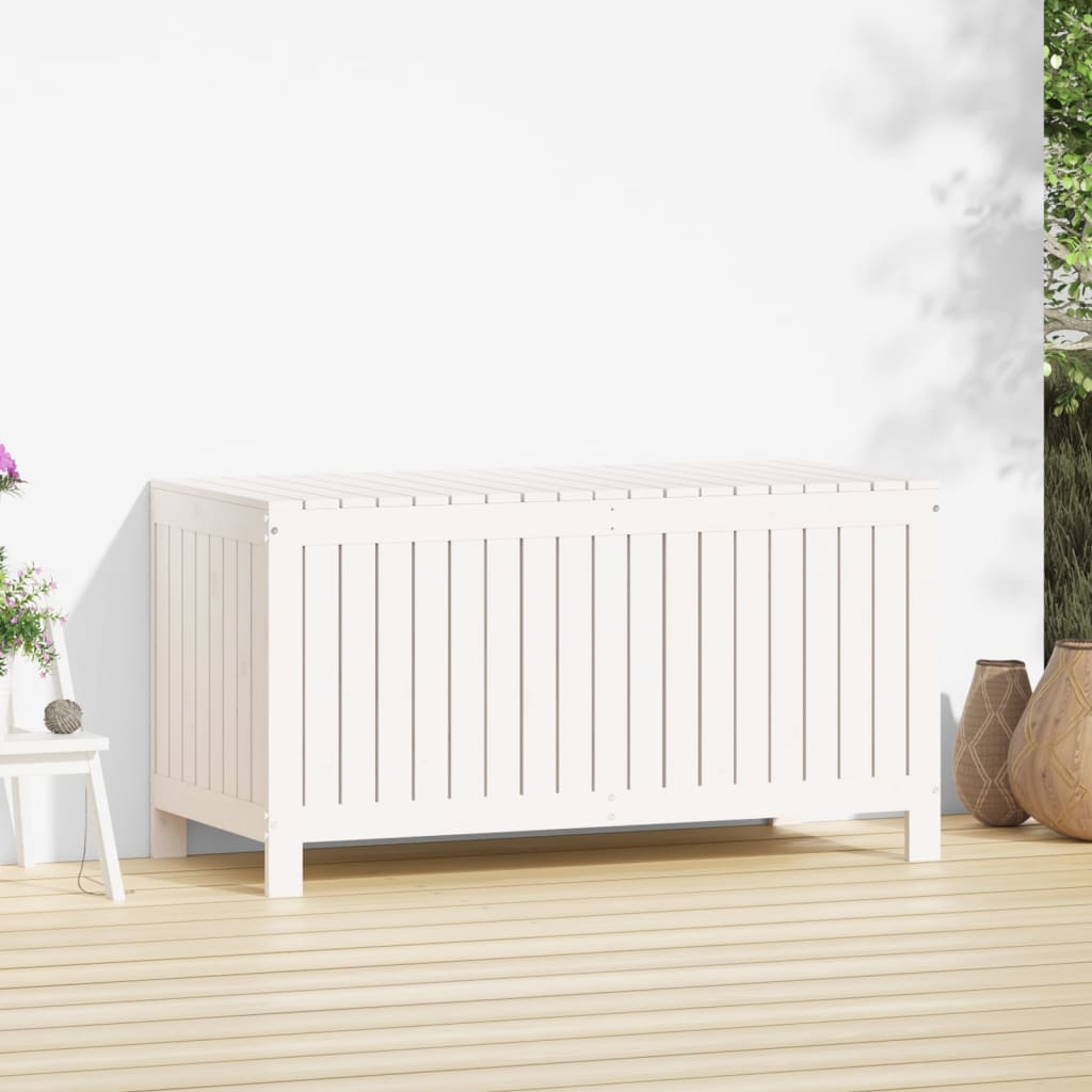 vidaXL Cutie de depozitare grădină, alb, 121x55x64 cm, lemn masiv pin vidaXL Cutie de depozitare grădină, alb, 121x55x64 cm, lemn masiv pin