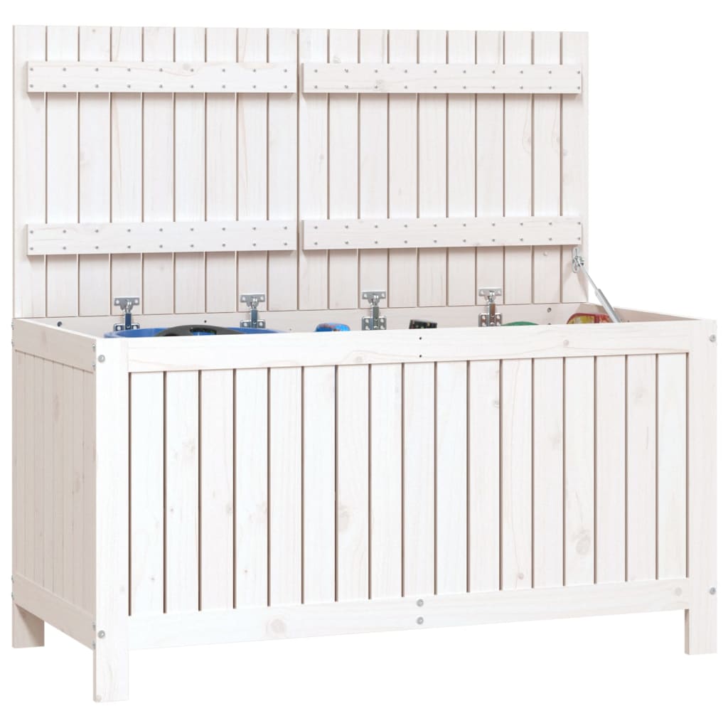 vidaXL Cutie de depozitare grădină, alb, 121x55x64 cm, lemn masiv pin vidaXL Cutie de depozitare grădină, alb, 121x55x64 cm, lemn masiv pin