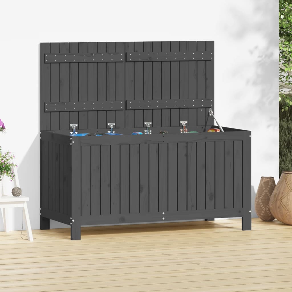 vidaXL Cutie de depozitare grădină, gri, 121x55x64 cm, lemn masiv pin vidaXL Cutie de depozitare grădină, gri, 121x55x64 cm, lemn masiv pin