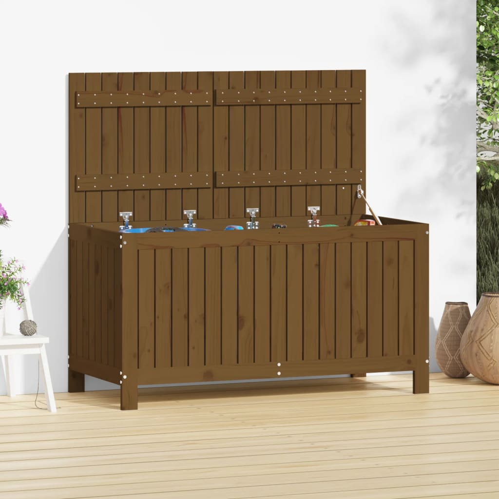 vidaXL Cutie depozitare grădină, maro miere, 121x55x64 cm, lemn pin vidaXL Cutie depozitare grădină, maro miere, 121x55x64 cm, lemn pin
