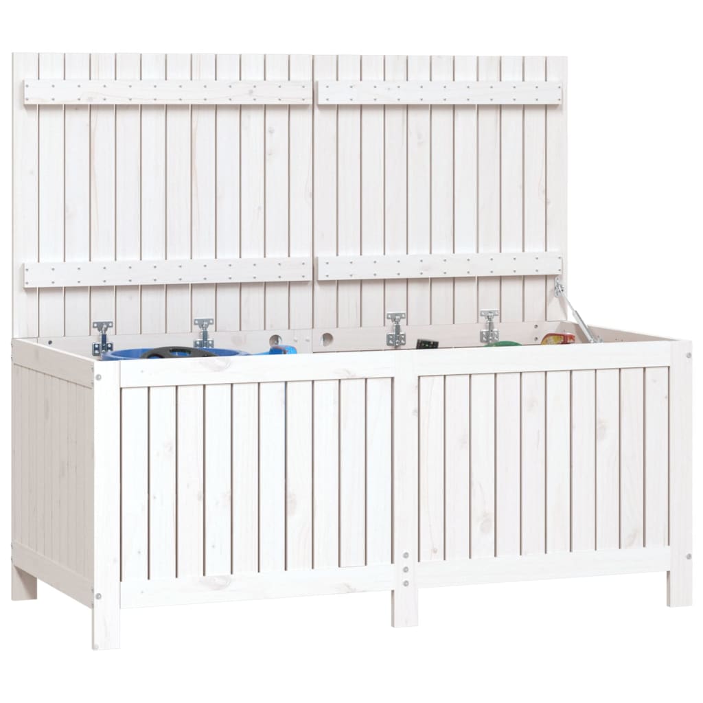 vidaXL Cutie de depozitare grădină, alb, 147x68x64 cm, lemn masiv pin vidaXL Cutie de depozitare grădină, alb, 147x68x64 cm, lemn masiv pin