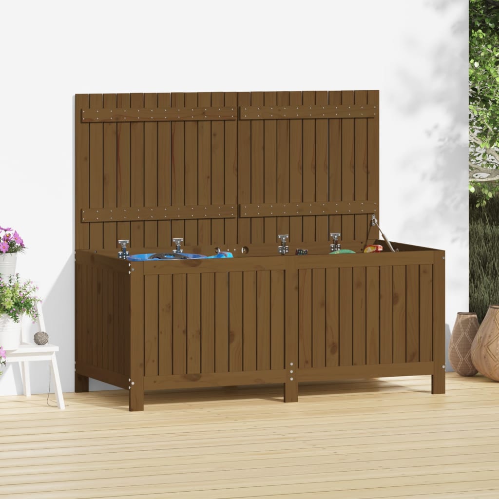 vidaXL Cutie depozitare grădină, maro miere, 147x68x64 cm, lemn pin vidaXL Cutie depozitare grădină, maro miere, 147x68x64 cm, lemn pin
