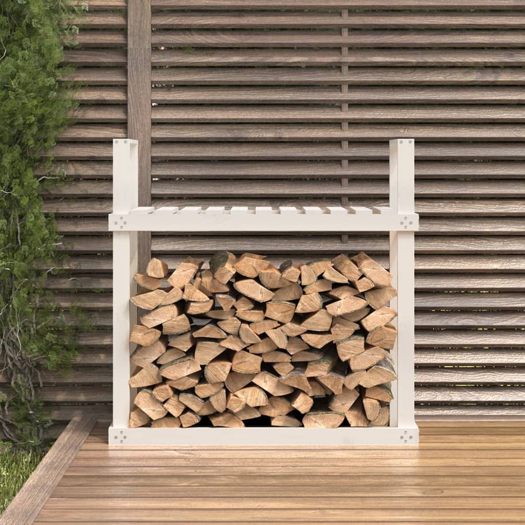 vidaXL Rastel pentru lemne de foc, alb, 110x35x108,5 cm lemn masiv pin vidaXL Rastel pentru lemne de foc, alb, 110x35x108,5 cm lemn masiv pin