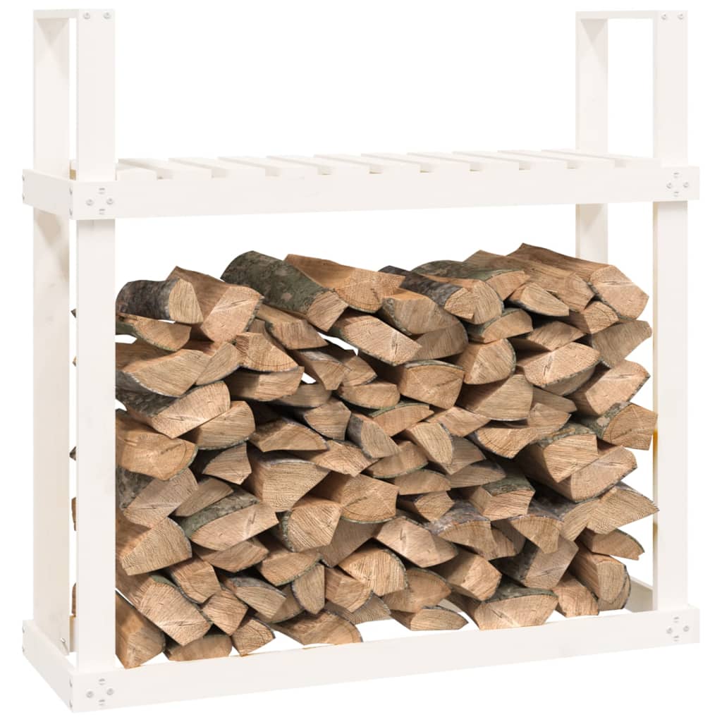 vidaXL Rastel pentru lemne de foc, alb, 110x35x108,5 cm lemn masiv pin vidaXL Rastel pentru lemne de foc, alb, 110x35x108,5 cm lemn masiv pin