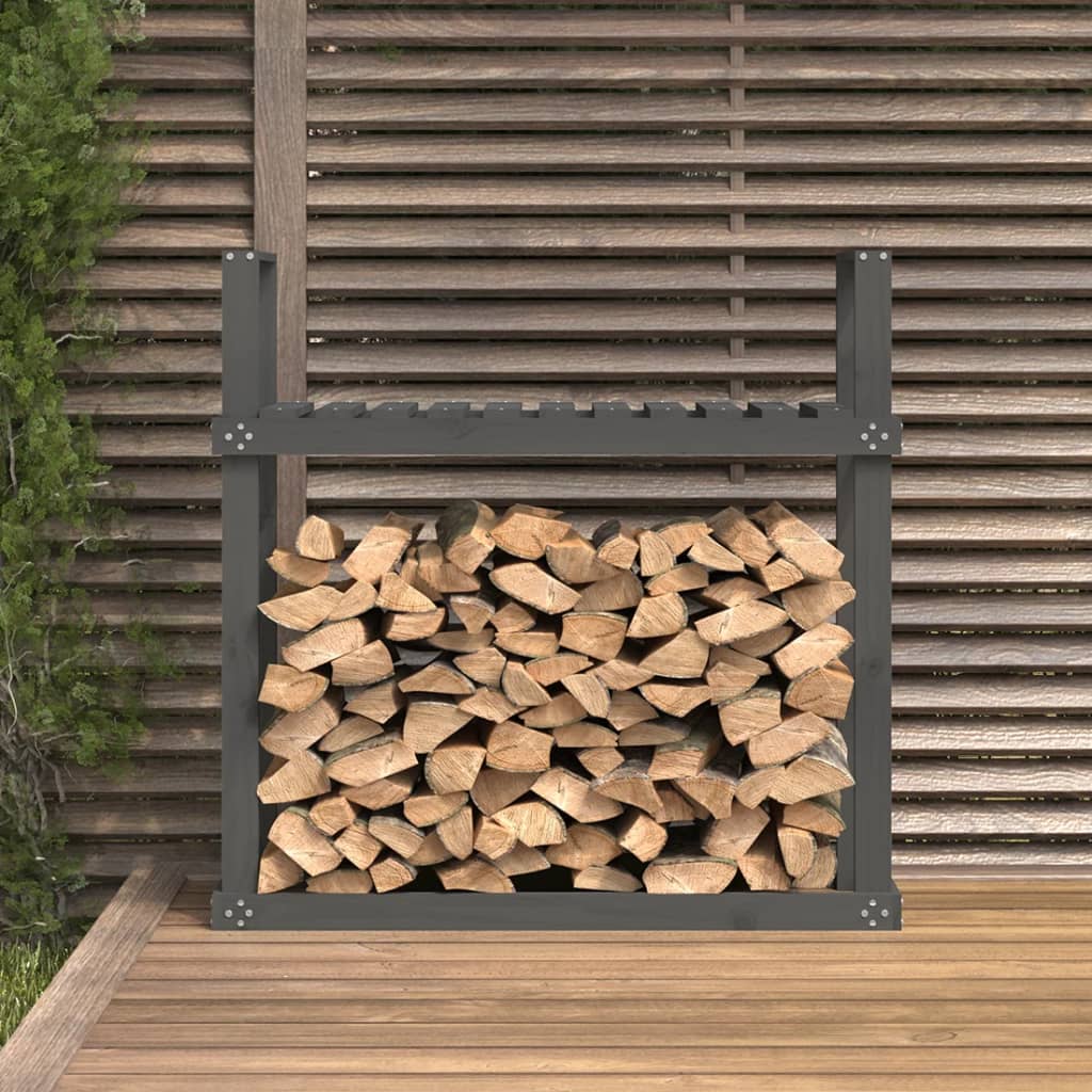 vidaXL Rastel pentru lemne de foc, gri, 110x35x108,5 cm lemn masiv pin vidaXL Rastel pentru lemne de foc, gri, 110x35x108,5 cm lemn masiv pin