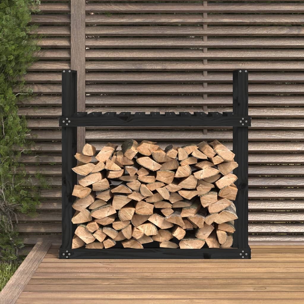 vidaXL Rastel pentru lemne de foc negru 110x35x108,5 cm lemn masiv pin vidaXL Rastel pentru lemne de foc negru 110x35x108,5 cm lemn masiv pin