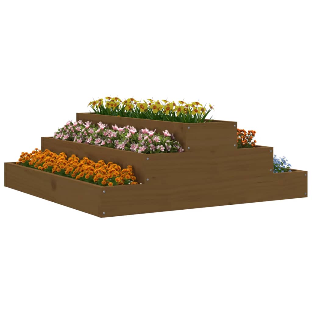 vidaXL Jardinieră, maro miere, 80x80x27 cm, lemn masiv de pin