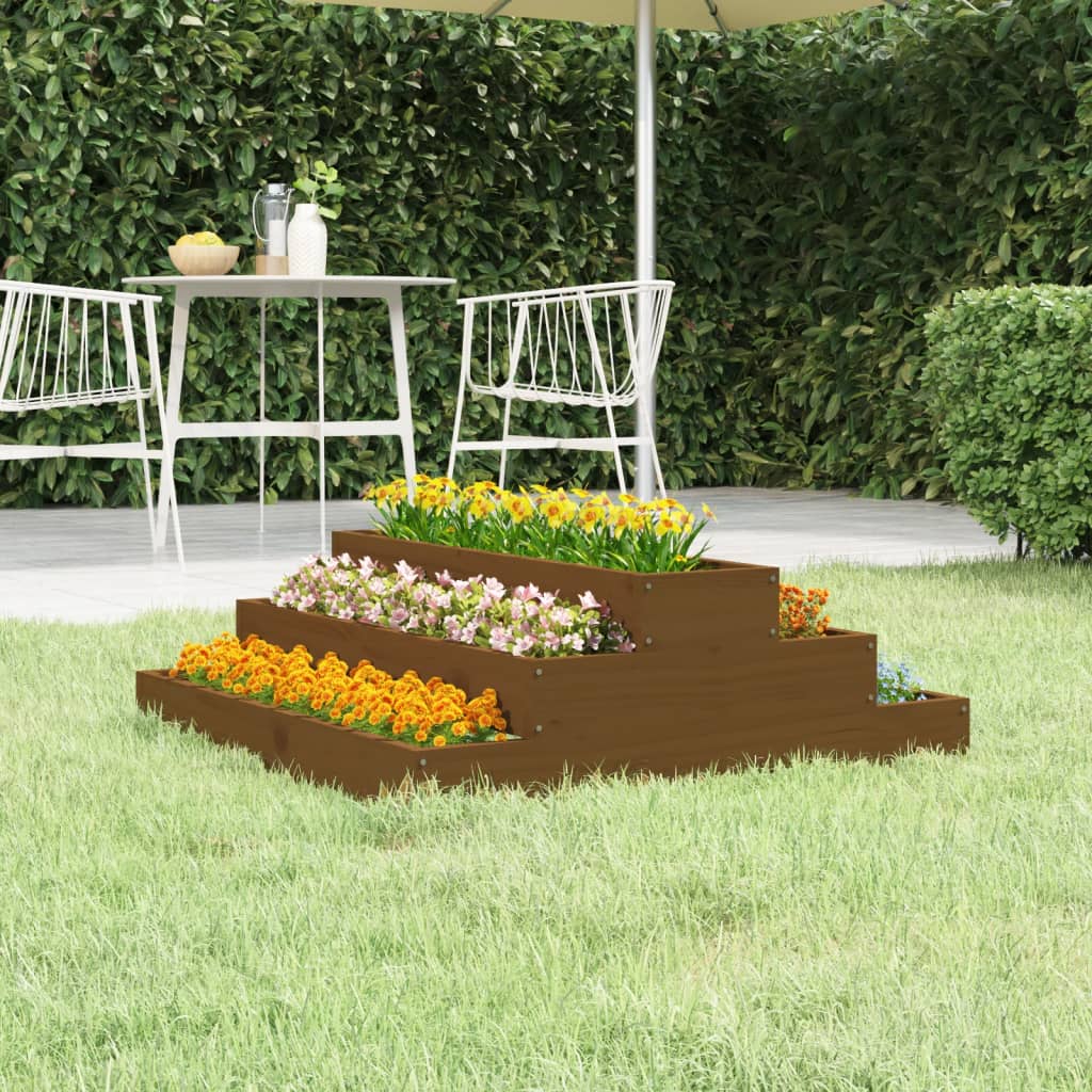 vidaXL Jardinieră, maro miere, 80x80x27 cm, lemn masiv de pin