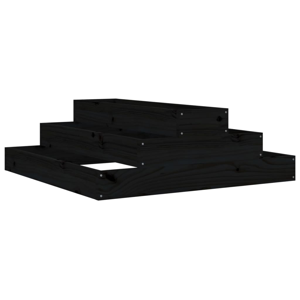 vidaXL Jardinieră, negru, 80x80x27 cm, lemn masiv de pin