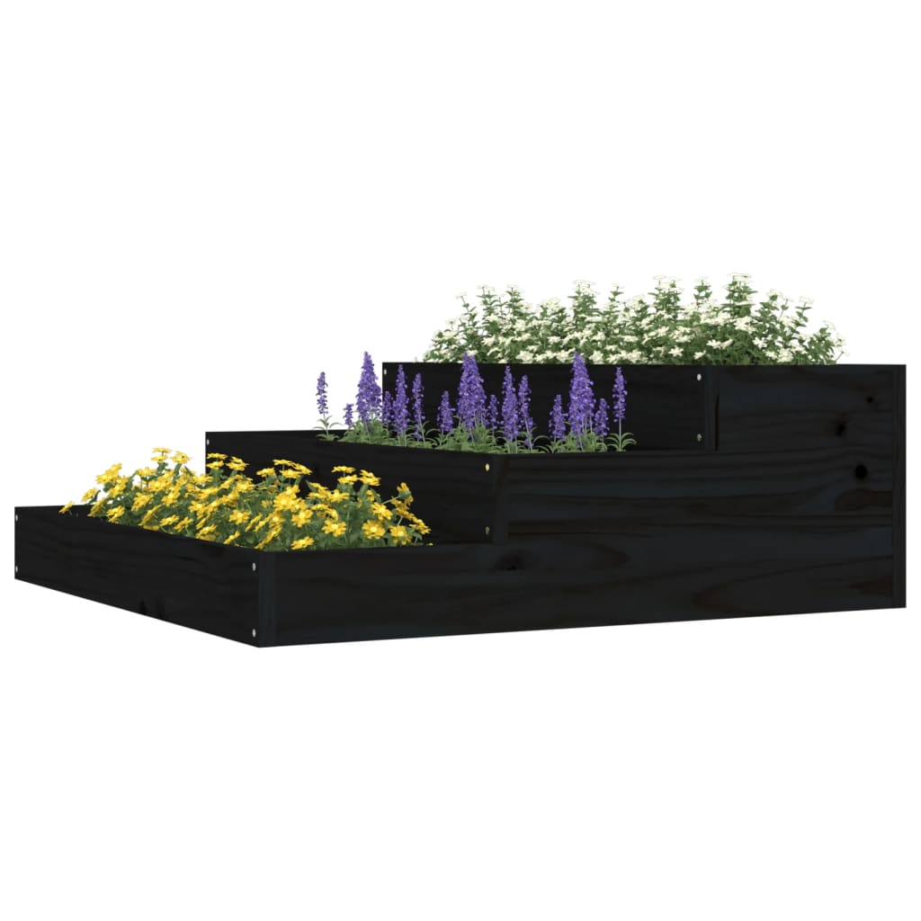 vidaXL Jardinieră, negru, 78x78x27 cm, lemn masiv de pin