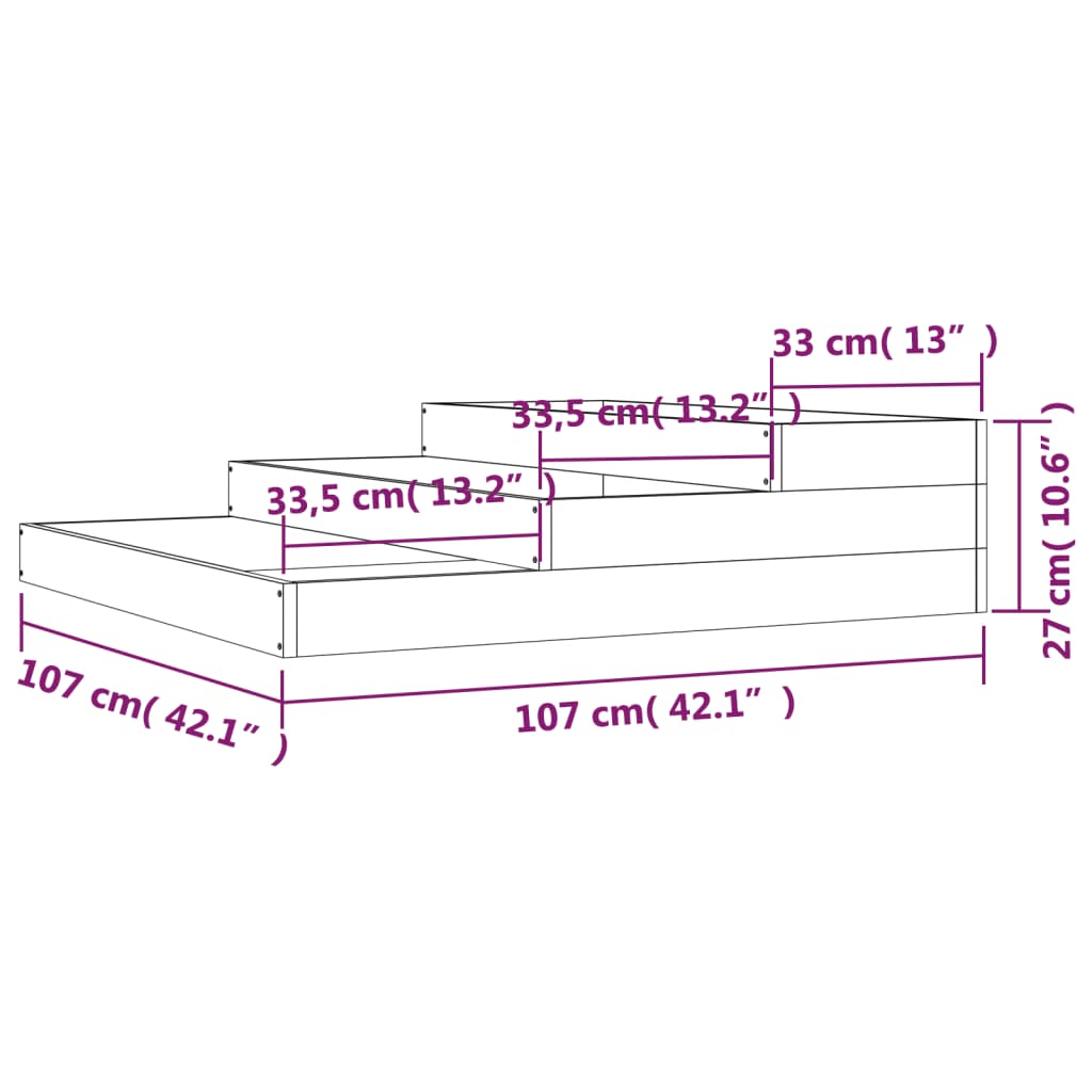 vidaXL Jardinieră, alb, 107x107x27 cm, lemn masiv de pin