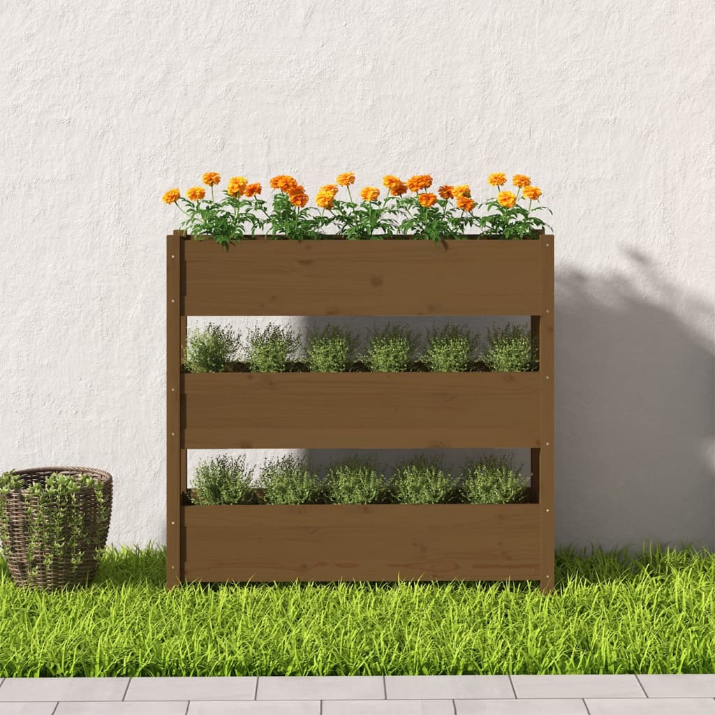 vidaXL Jardinieră, maro miere, 112x25x104,5 cm, lemn masiv de pin