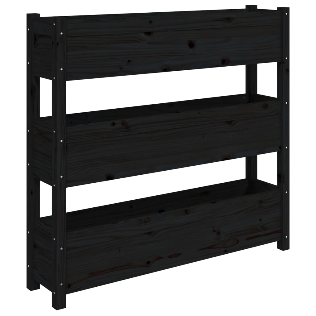vidaXL Jardinieră, negru, 112x25x104,5 cm, lemn masiv de pin