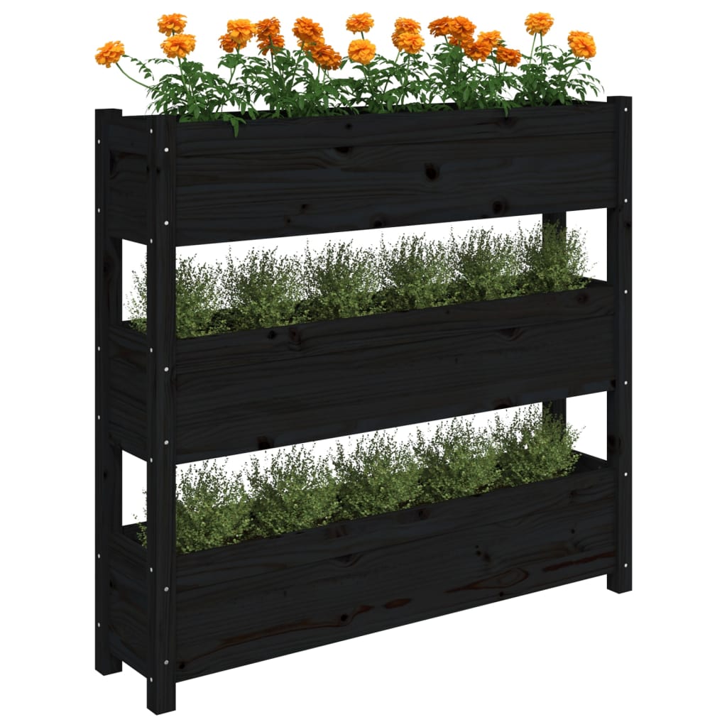vidaXL Jardinieră, negru, 112x25x104,5 cm, lemn masiv de pin