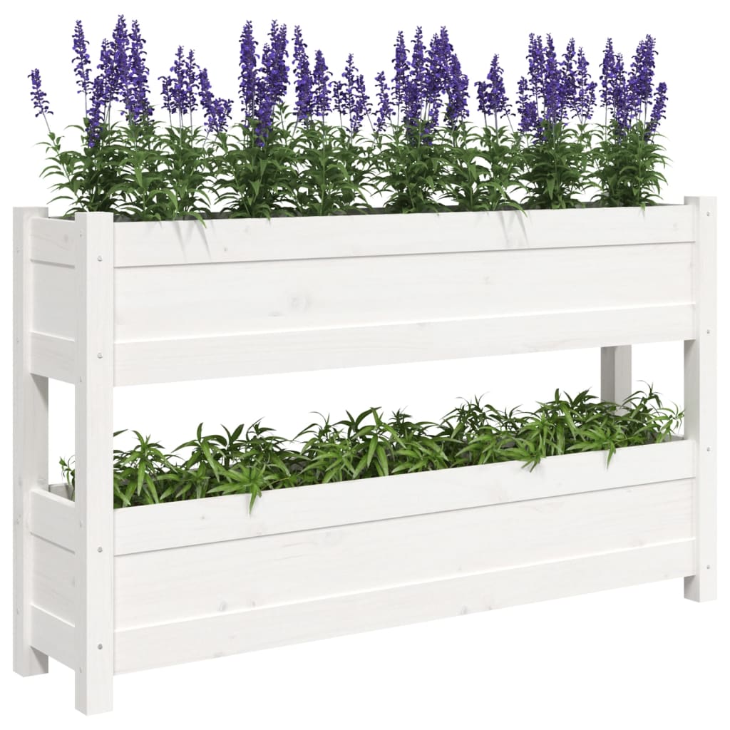 vidaXL Jardinieră, alb, 112x25x66 cm, lemn masiv de pin