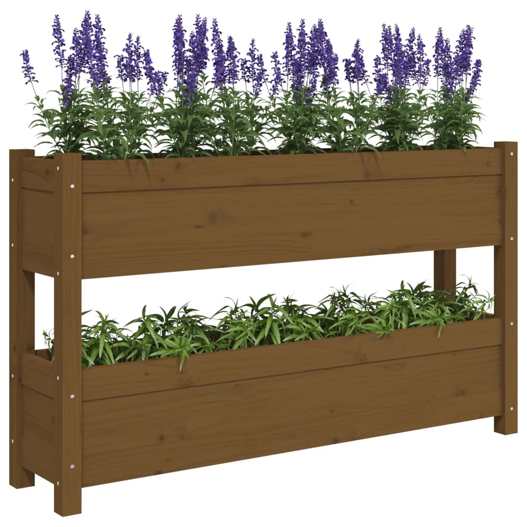 vidaXL Jardinieră, maro miere, 112x25x66 cm, lemn masiv de pin