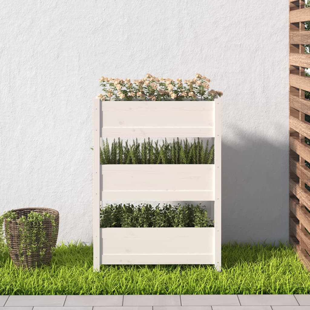 vidaXL Jardinieră, alb, 77 x 25 x 104,5 cm, lemn masiv de pin