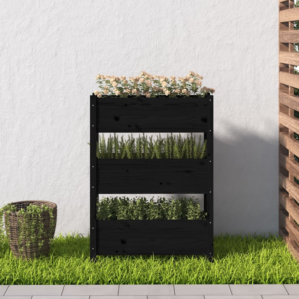 vidaXL Jardinieră, negru, 77 x 25 x 104,5 cm, lemn masiv de pin