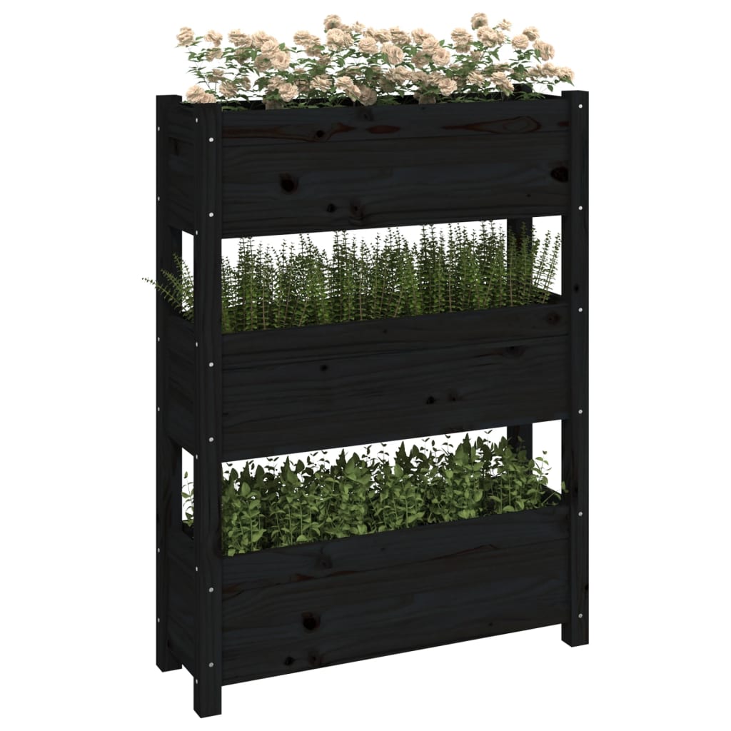 vidaXL Jardinieră, negru, 77 x 25 x 104,5 cm, lemn masiv de pin