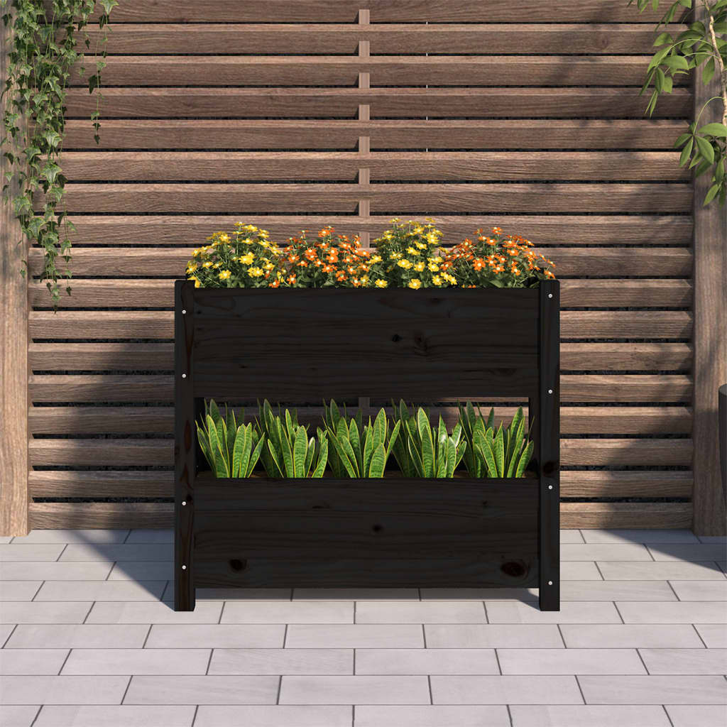 vidaXL Jardinieră, negru, 77x25x66 cm, lemn masiv de pin