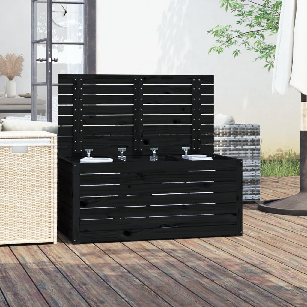 vidaXL Ladă depozitare grădină, negru, 101x50,5x46,5cm, lemn masiv pin vidaXL Ladă depozitare grădină, negru, 101x50,5x46,5cm, lemn masiv pin