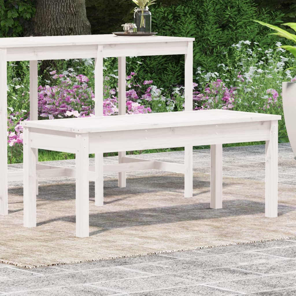 vidaXL Bancă de grădină, alb, 109x44x45 cm, lemn masiv de pin vidaXL Bancă de grădină, alb, 109x44x45 cm, lemn masiv de pin