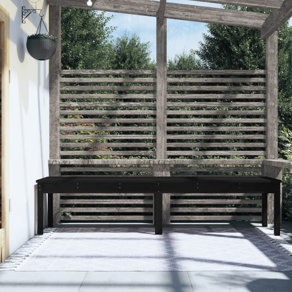 vidaXL Bancă grădină 2 locuri, negru, 203,5x44x45cm, lemn masiv de pin