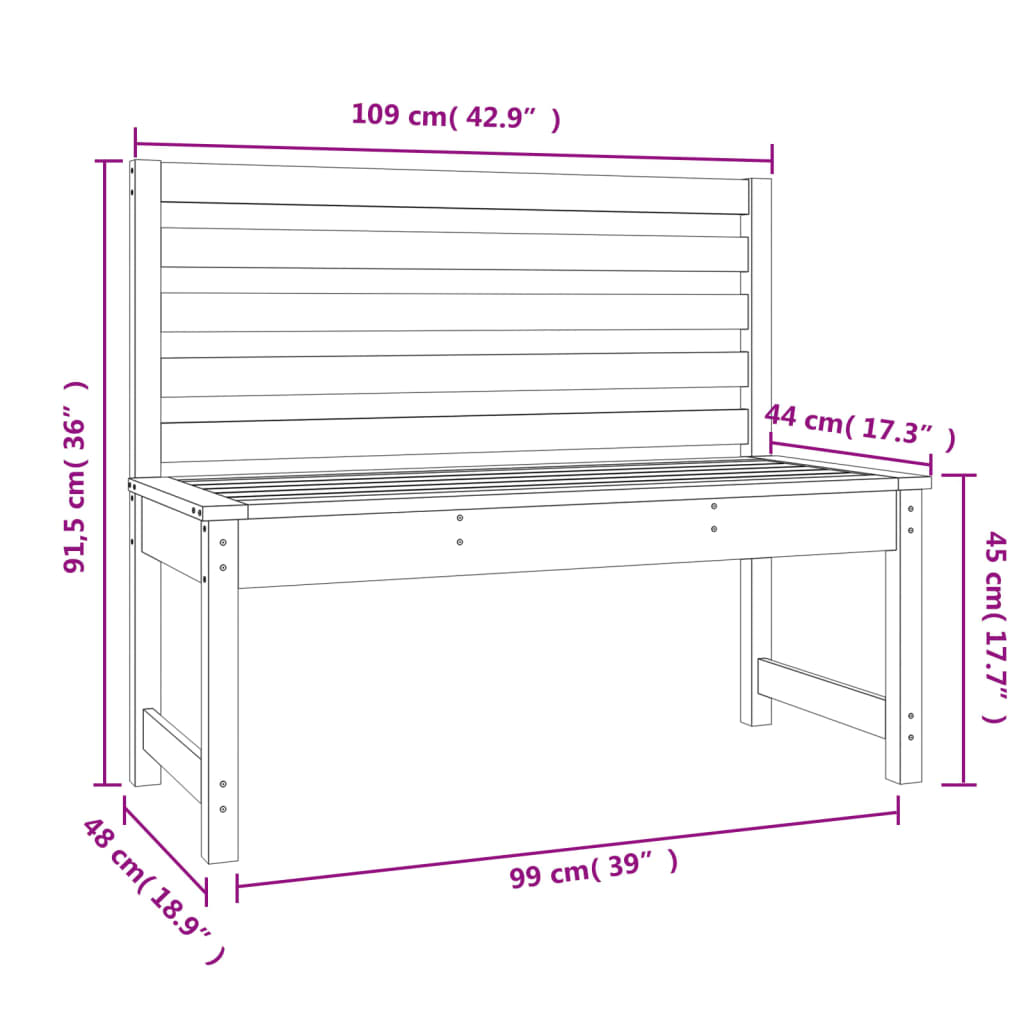 vidaXL Bancă de grădină, 109 cm, lemn masiv de pin vidaXL Bancă de grădină, 109 cm, lemn masiv de pin