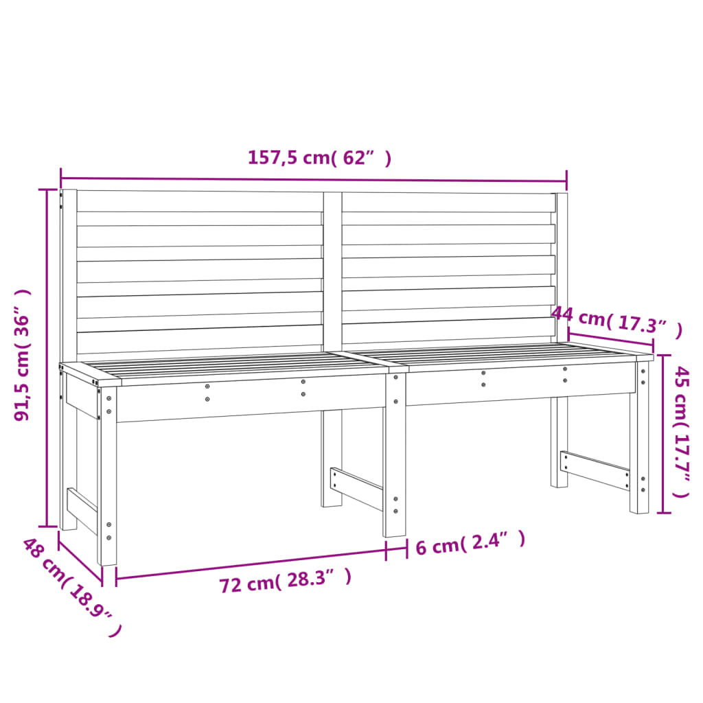 vidaXL Bancă de grădină, 157,5 cm, lemn masiv Douglas vidaXL Bancă de grădină, 157,5 cm, lemn masiv Douglas