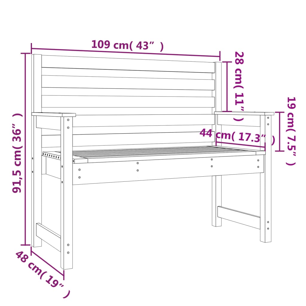 vidaXL Bancă de grădină, gri, 109x48x91,5 cm, lemn masiv de pin