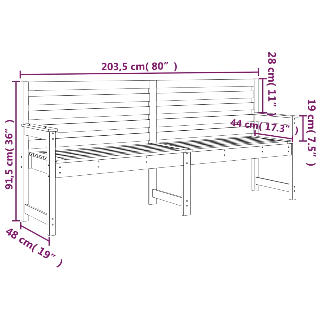 vidaXL Bancă de grădină, 203,5x48x91,5 cm, lemn masiv de pin vidaXL Bancă de grădină, 203,5x48x91,5 cm, lemn masiv de pin