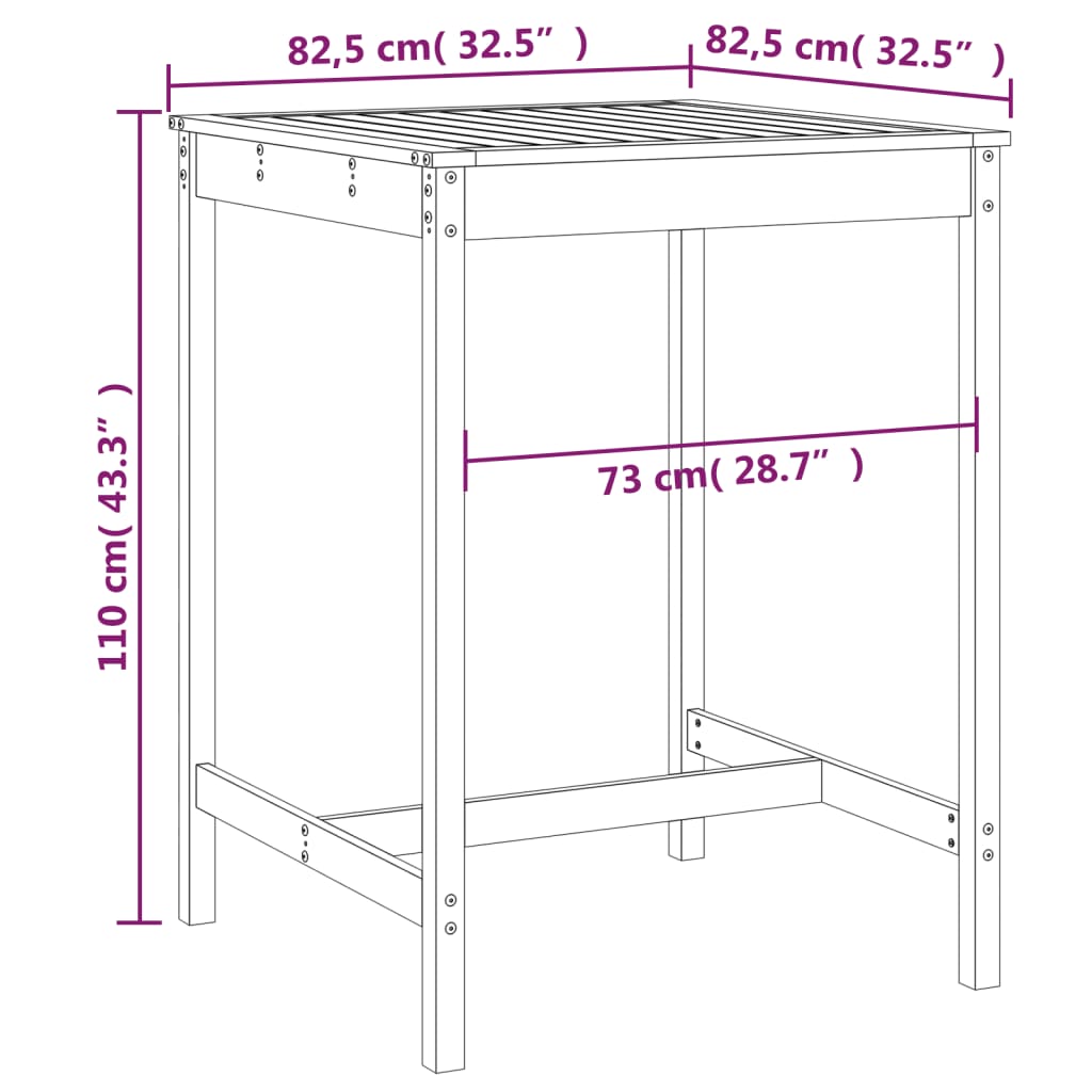 vidaXL Măsuță de grădină, gri, 82,5x82,5x110 cm, lemn masiv de pin