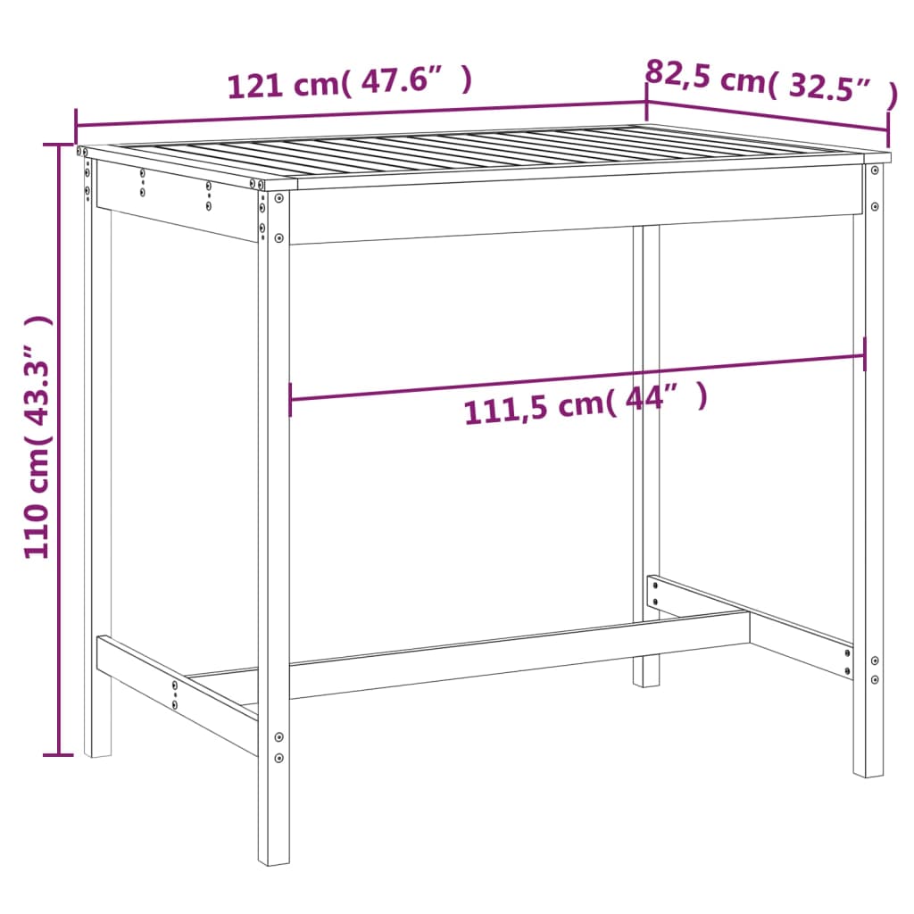 vidaXL Măsuță de grădină, 121x82,5x110 cm, lemn masiv de pin vidaXL Măsuță de grădină, 121x82,5x110 cm, lemn masiv de pin