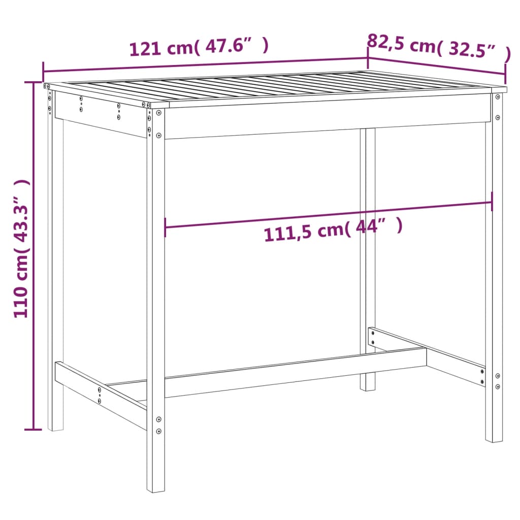vidaXL Măsuță de grădină, gri, 121x82,5x110 cm, lemn masiv de pin