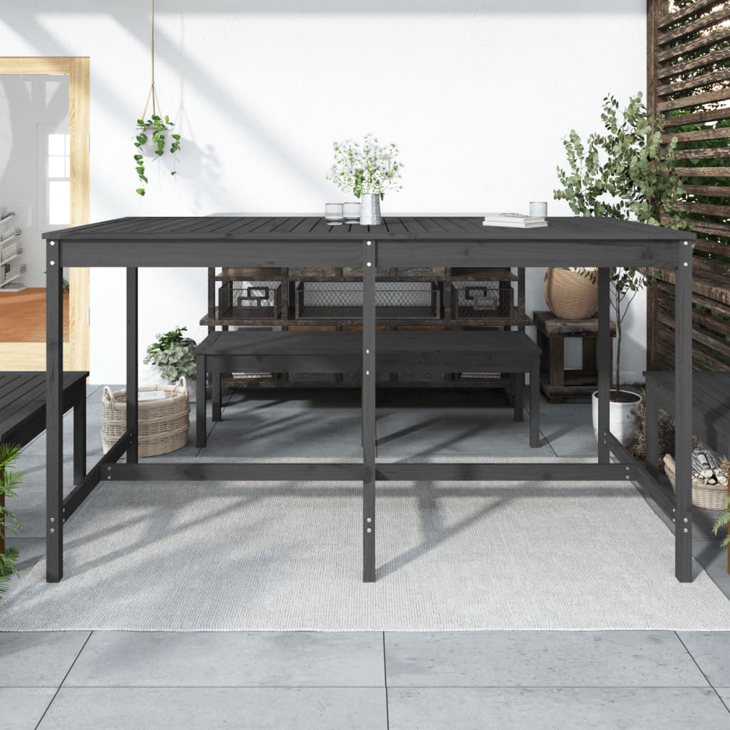 vidaXL Masă de grădină, gri, 203,5x90x110 cm, lemn masiv de pin