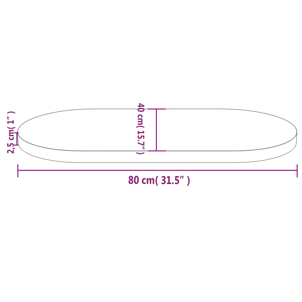 vidaXL Blat de masă, 80x40x2,5 cm, lemn masiv de pin, oval