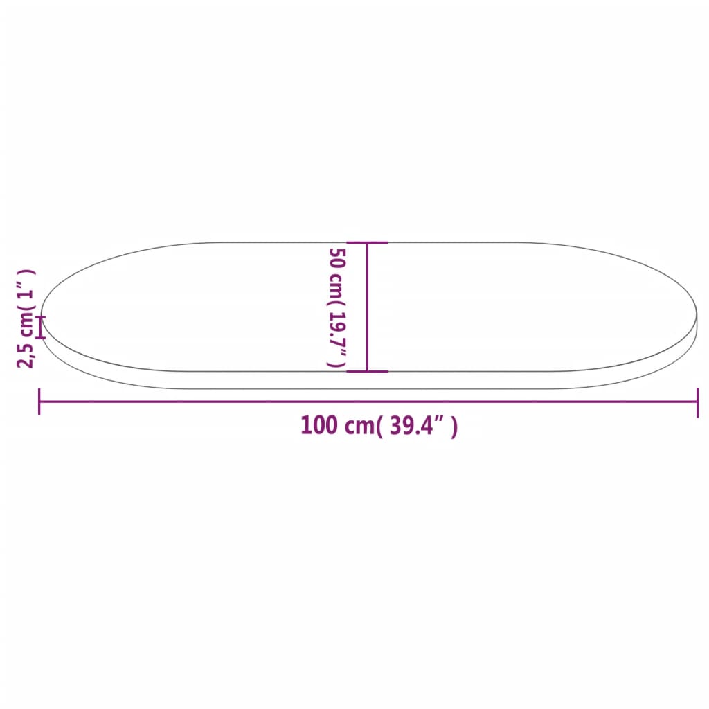 vidaXL Blat de masă, alb, 100x50x2,5 cm, lemn masiv de pin, oval