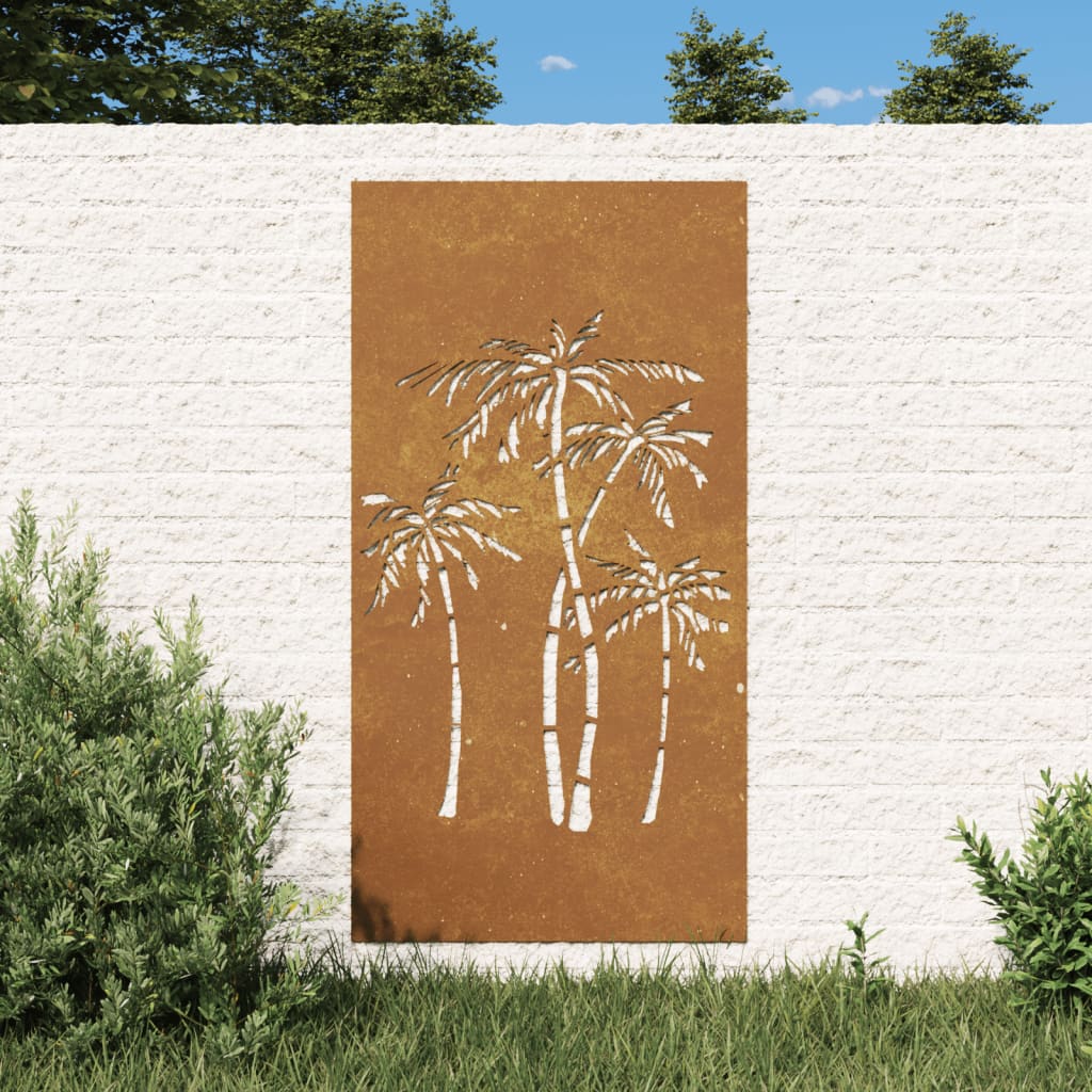 vidaXL Decor de perete de grădină 105x55 cm design palmier oțel corten vidaXL Decor de perete de grădină 105x55 cm design palmier oțel corten