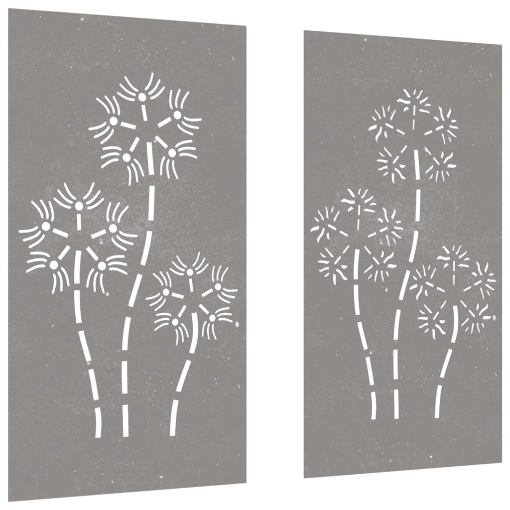 vidaXL Decor perete grădină 2 buc. 105x55 cm design flori oțel Corten vidaXL Decor perete grădină 2 buc. 105x55 cm design flori oțel Corten