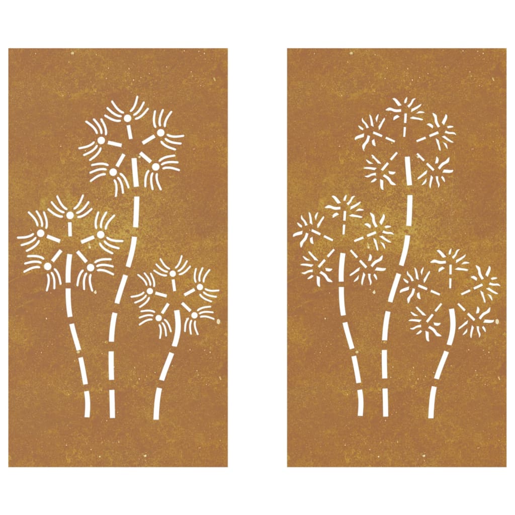 vidaXL Decor perete grădină 2 buc. 105x55 cm design flori oțel Corten vidaXL Decor perete grădină 2 buc. 105x55 cm design flori oțel Corten