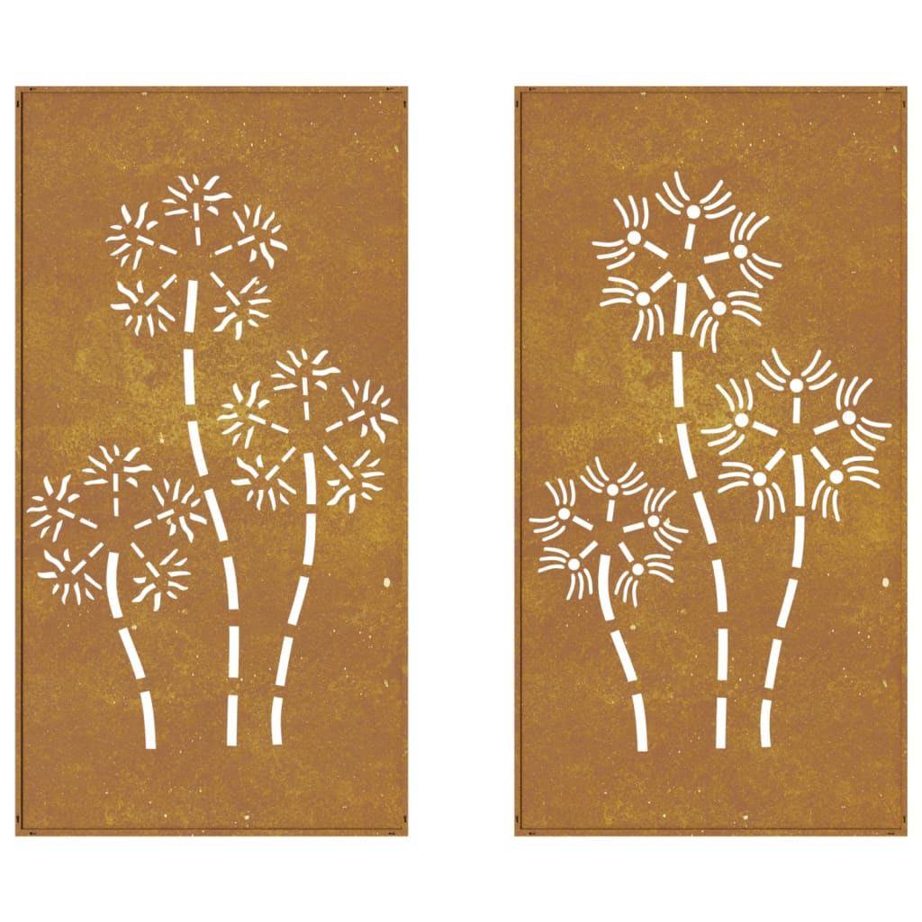 vidaXL Decor perete grădină 2 buc. 105x55 cm design flori oțel Corten vidaXL Decor perete grădină 2 buc. 105x55 cm design flori oțel Corten