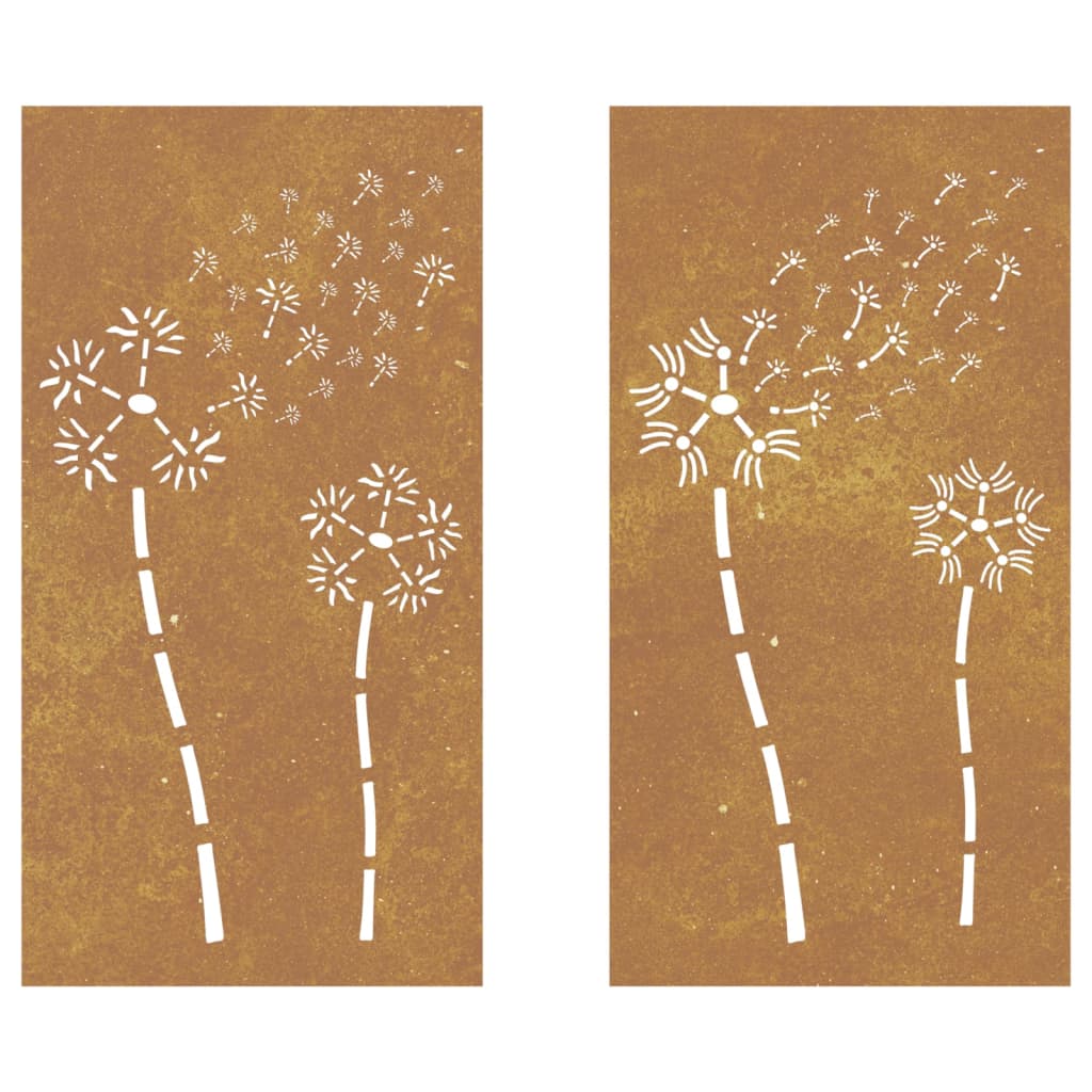 vidaXL Decor perete grădină 2 buc. 105x55 cm design flori oțel Corten vidaXL Decor perete grădină 2 buc. 105x55 cm design flori oțel Corten