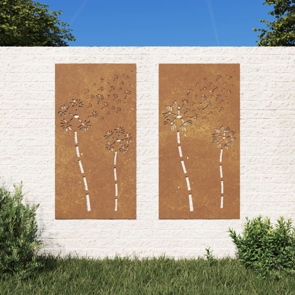 vidaXL Decor perete grădină 2 buc. 105x55 cm design flori oțel Corten vidaXL Decor perete grădină 2 buc. 105x55 cm design flori oțel Corten