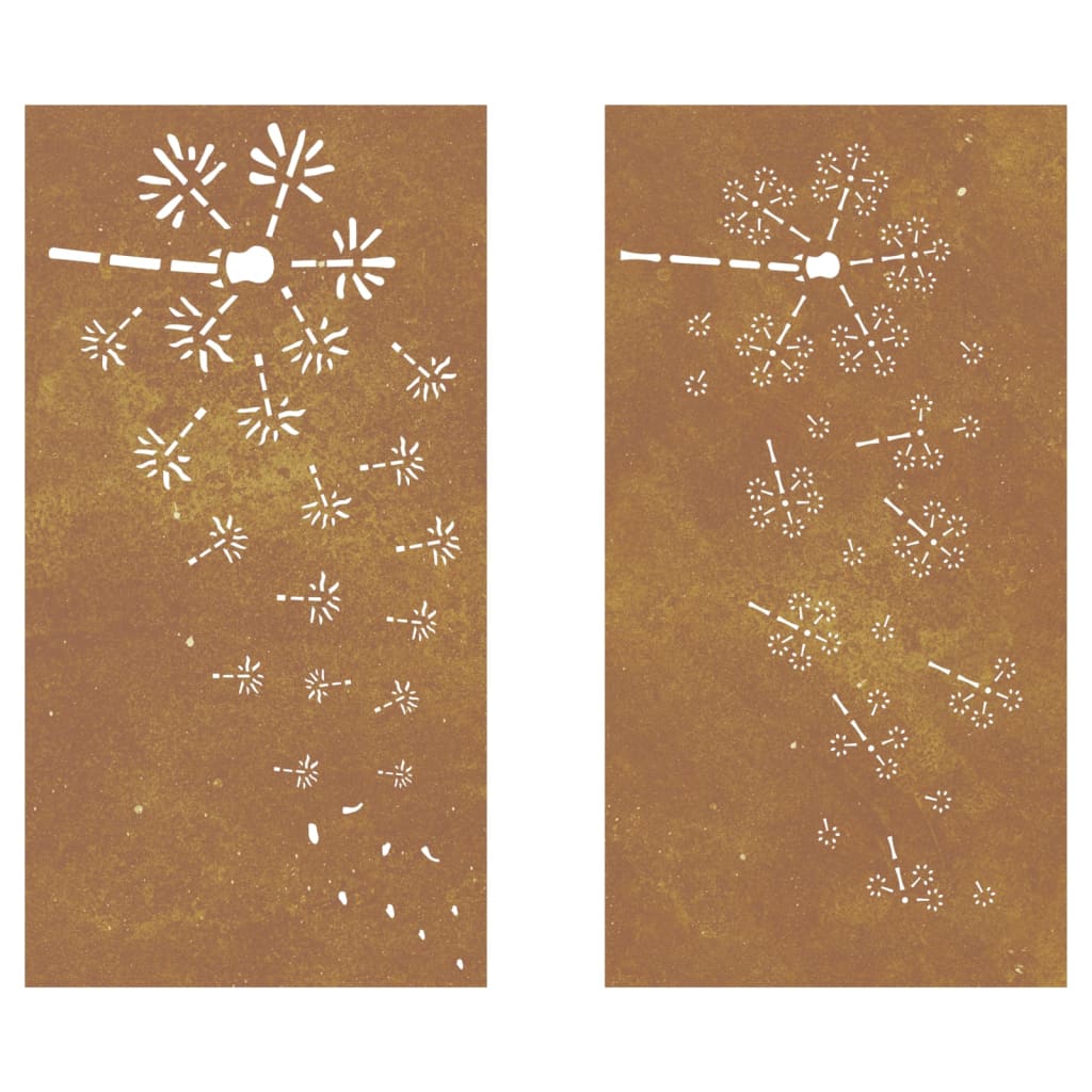 vidaXL Decor perete grădină 2 buc. 105x55 cm design flori oțel Corten vidaXL Decor perete grădină 2 buc. 105x55 cm design flori oțel Corten