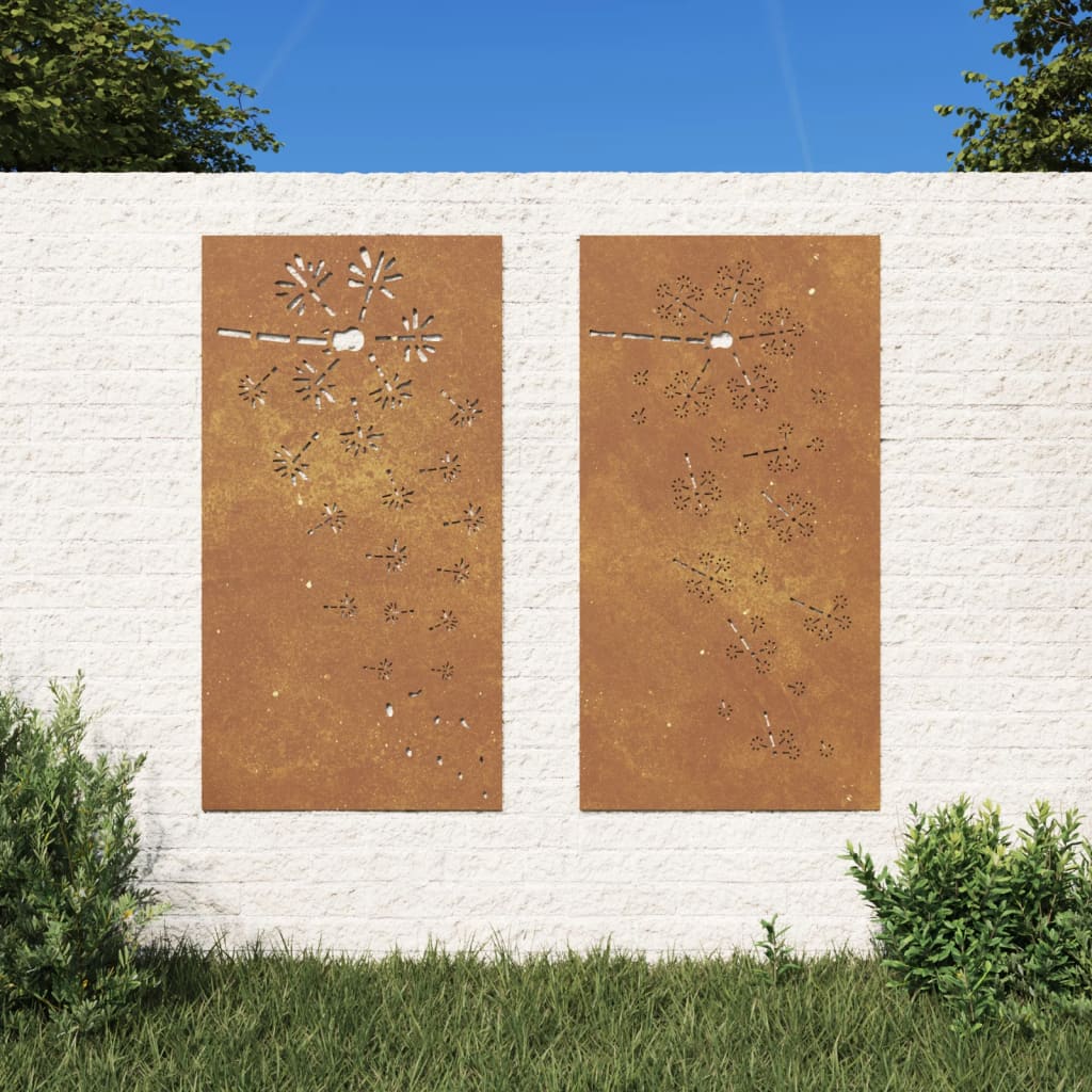 vidaXL Decor perete grădină 2 buc. 105x55 cm design flori oțel Corten vidaXL Decor perete grădină 2 buc. 105x55 cm design flori oțel Corten
